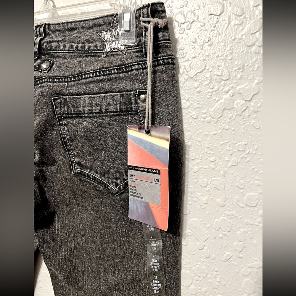 NWT Y2K DKNY Jeans Womens Sz 27 Black Skinny Acid Washed Denim Ankle Zip LowRise - Picture 8 of 12